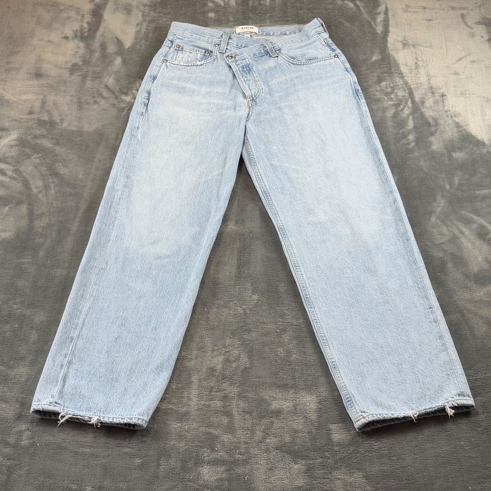 AGOLDE Criss Cross High Rise Straight Leg Jeans Light Wash Blue Size 26 A097-983